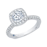 Euro Shank Cushion Cut Diamond Halo Engagement Ring in 14K White Gold (Semi-Mount)