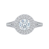 Split Shank Round Diamond Double Halo Engagement Ring in 14K Two Tone Gold (Semi-Mount)