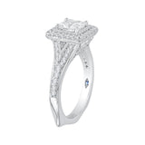 Split Shank Princess Cut Diamond Double Halo Engagement Ring in 14K White Gold (Semi-Mount)