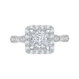 Princess Cut Diamond Halo Vintage Engagement Ring in 14K White Gold (Semi-Mount)