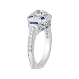 Cushion Cut Diamond Halo Engagement Ring with Sapphire in 14K White Gold (Semi-Mount)