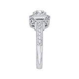 Cushion Cut Diamond Halo Engagement Ring with Sapphire in 14K White Gold (Semi-Mount)