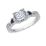 Cushion Cut Diamond Engagement Ring with Sapphire in 14K White Gold (Semi-Mount)
