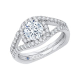 Split Shank Round Diamond Halo Engagement Ring in 14K White Gold (Semi-Mount)