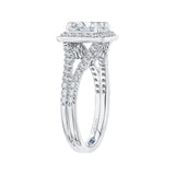 Split Shank Cushion Cut Diamond Halo Engagement Ring in 14K White Gold (Semi-Mount)