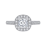 Cushion Cut Diamond Halo Engagement Ring in 14K White Gold (Semi-Mount)