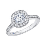 Cushion Cut Diamond Halo Engagement Ring in 14K White Gold (Semi-Mount)
