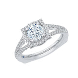Split Shank Round Halo Diamond Engagement Ring in 14K White Gold (Semi-Mount)