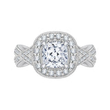 Split Shank Cushion Cut Diamond Halo Engagement Ring in 14K White Gold (Semi-Mount)