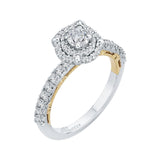 Round Diamond Double Halo Engagement Ring in 14K Two Tone Gold