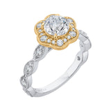 Diamond Floral Halo Engagement Ring in 14K Two Tone Gold (Semi-Mount)