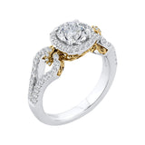Split Shank Round Diamond Halo Engagement Ring in 14K Two Tone Gold (Semi-Mount)