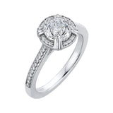Round Diamond Halo Cathedral Style Engagement Ring in 14K White Gold (Semi-Mount)