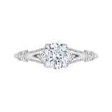 Split Shank Round Diamond Vintage Engagement Ring in 14K White Gold (Semi-Mount)