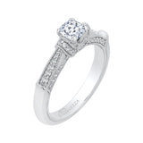 Cushion Cut Diamond Cathedral Style Engagement Ring in 14K White Gold