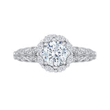 Round Diamond Floral Halo Engagement Ring in 14K White Gold (Semi-Mount)
