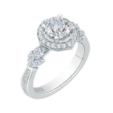 Round Diamond Floral Halo Engagement Ring in 14K White Gold (Semi-Mount)