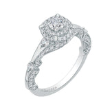 Round Diamond Double Halo Vintage Engagement Ring in 14K White Gold