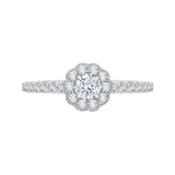 Round Halo Diamond Floral Engagement Ring in 14K White Gold