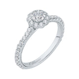 Round Halo Diamond Floral Engagement Ring in 14K White Gold