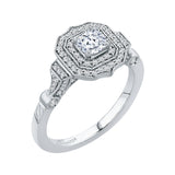 Cushion Cut Diamond Double Halo Vintage Engagement Ring in 14K White Gold
