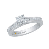 Princess Cut Diamond Cathedral Style Engagement Ring in 14K White Gold