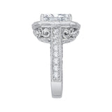 Emerald Cut Diamond Halo Bridal Engagement Ring in 18K White Gold (Semi-Mount)