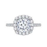 Cushion Cut Diamond Halo Engagement Ring in 18K White Gold (Semi-Mount)
