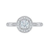 Round Diamond Halo Vintage Engagement Ring in 14K White Gold