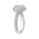 Oval Cut Diamond Three-Stone Halo Engagement Ring in 18K White Gold (Semi-Mount)