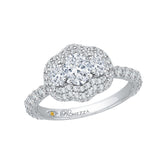 Oval Cut Diamond Three-Stone Halo Engagement Ring in 14K White Gold