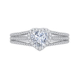 Split Shank Heart Diamond Halo Engagement Ring in 14K White Gold (Semi-Mount)