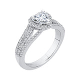 Split Shank Heart Diamond Halo Engagement Ring in 14K White Gold (Semi-Mount)