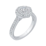Round Diamond Double Halo Floral Engagement Ring in 14K White Gold