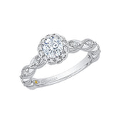 Round Diamond Floral Halo Engagement Ring in 14K White Gold