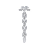 Round Diamond Floral Halo Engagement Ring in 14K White Gold