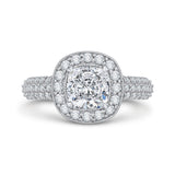 Cushion Cut Diamond Halo Cathedral Style Engagement Ring in 14K White Gold (Semi-Mount)