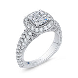 Cushion Cut Diamond Halo Cathedral Style Engagement Ring in 14K White Gold (Semi-Mount)