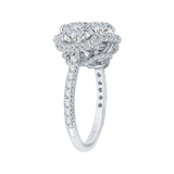 Oval Cut Diamond Three-Stone Halo Engagement Ring in 18K White Gold (Semi-Mount)