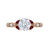 Round Diamond and Ruby Engagement Ring in 14K Rose Gold (Semi-Mount)