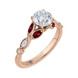 Round Diamond and Ruby Engagement Ring in 14K Rose Gold (Semi-Mount)