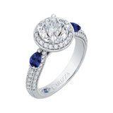 Round Diamond Halo Engagement Ring with Sapphire in 14K White Gold (Semi-Mount)