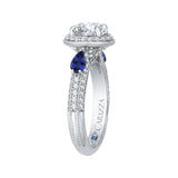 Round Diamond Halo Engagement Ring with Sapphire in 14K White Gold (Semi-Mount)
