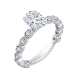 Oval Cut Diamond Floral Engagement Ring in 14K White Gold (Semi-Mount)