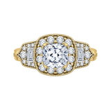 Cushion Cut Diamond Halo Vintage Engagement Ring in 14K Yellow Gold (Semi-Mount)