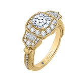 Cushion Cut Diamond Halo Vintage Engagement Ring in 14K Yellow Gold (Semi-Mount)