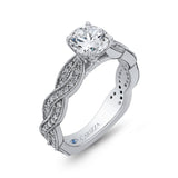 Round Diamond Floral Engagement Ring with Criss-Cross Shank in 14K White Gold (Semi-Mount)