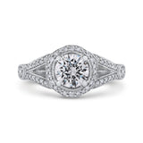 Split Shank Round Diamond Floral Halo Engagement Ring in 14K White Gold (Semi-Mount)
