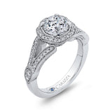 Split Shank Round Diamond Floral Halo Engagement Ring in 14K White Gold (Semi-Mount)