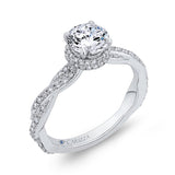 Round Diamond Floral Engagement Ring with Criss-Cross Shank in 14K White Gold (Semi-Mount)
